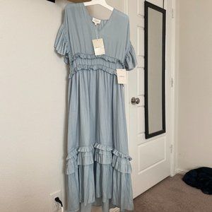 Bohme Willa Ruffle Dress in light blue, size Medium (NEW)